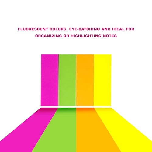 Image of Cubic Neon Sticky Notes - 4 Fluorescent Colours| Pack of 2 | 2.5cm x 7.5cm, 200 Sheets (1 inch x 3 inch) - Eye-Catching Self-Adhesive Page Markers for Notes | Reminders| Bookmarking & Office Use