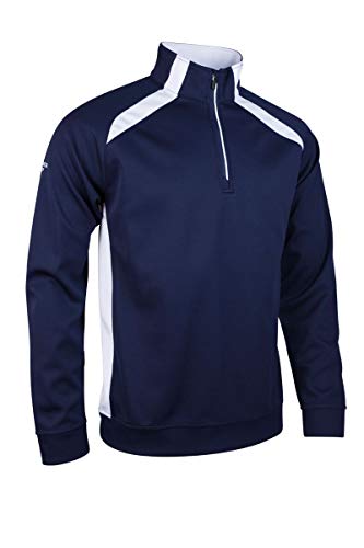 Glenmuir Men's MF7544ZN Zip Neck Contrast Panel Performance Golf Midlayer Navy/White XL