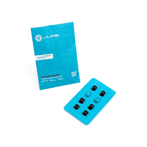 JLab Audio Cloud Foam Mnemonic Earbud Tips | 4 Pairs of Custom Fit Universal Tips | Memory Cloud Foam | Black/Blue