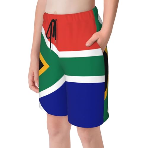 South African Flag Youth Beach Pants, Soft and Breathable, with Drawstring Waist, Suitable for Sports and Leisure.4