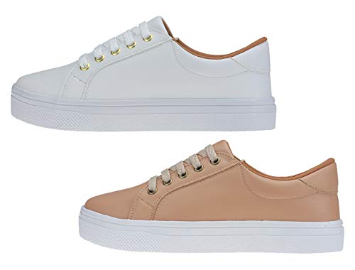 Kit 2 Pares Tênis Feminino Casual Sapatênis Eleganteria Tamanho:36;Cor:Branco e Nude