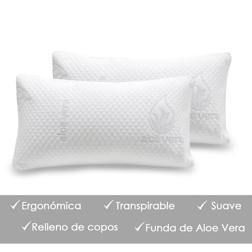 Miniatura 5 de Mercury Textil- Almohada De Aloe Vera De Copos De Espuma De Poliuretano, Almohada Ergonómica Adaptable,Transpirable,Firmeza Media-Alta 70cm Pack 2