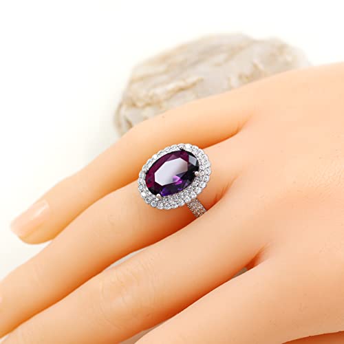 Uloveido Adjustable Platinum Plated Crystal Rings, Big Oval Cubic Zirconia Ring, Solitaire Split Shank Rings Birthstone Jewelry Gifts Y9273