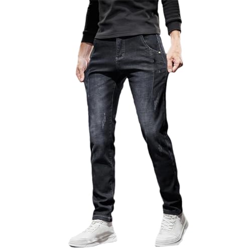 Men Slim Tapered Jeans Embroidery Frayed Denim Pants Vintage Casual High Street Trousers