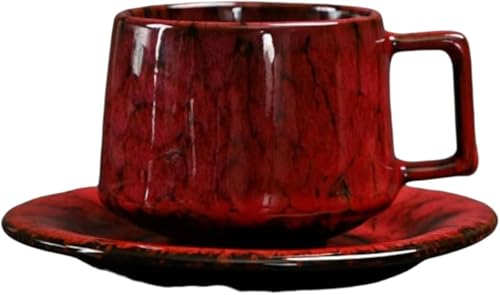 AOBOPO180ml コンパクトサイズ!ストーンウェア(b器)レトロコーヒーカップ&ソーサーセット セラミック質感融合 エスプレッソ・ショートコーヒー用 家庭・カフェ両用 ギフト(贈り物)に最適 耐熱性・耐用性