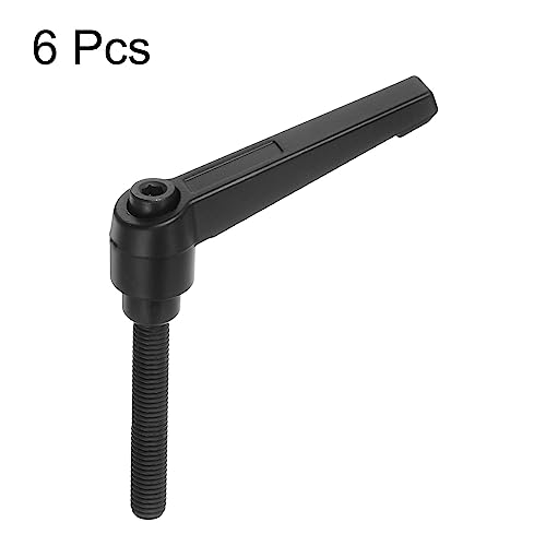 Image of HARFINGTON 6pcs Adjustable Clamping Lever Handles M8 x 60mm Male Thread Bolt Knobs Rotating Screw Locking Quick Release Ratchet Push Button Handle, Black