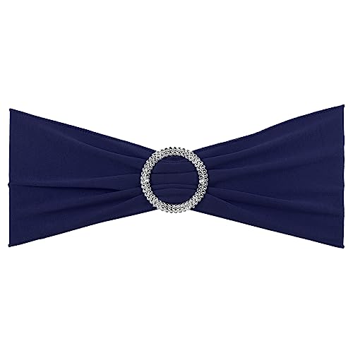 PATIKIL 14x5 Estiramiento Silla Fajas Lazos, 10 Paquete Elástico Silla Bandas Fajas con Hebilla Deslizador para Boda Banquete Decoraciones, Oscuro Azul