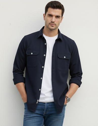 Image of DEELMO Men's Stylish Cotton Blend Casual Shirt || Full Sleeve Button-Down Shirt with Dual Flap Pockets || Comfortable Breathable Fabric || Perfect for Casual Office and Outing Wear