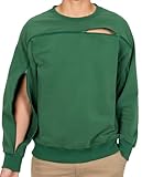 Rundhalsausschnitt, Zugang zu Dialyse, Chemo und Infusion, Baumwoll-Sweatshirt mit Reißverschluss von Handgelenk zu Handgelenk, Grün , Medium