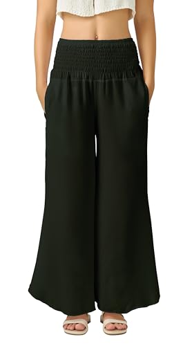 Joob Joob Palazzo Pants for Women - Boho Flare Leg Wide Summer Pant Women - Harem Waist Flowy Bottoms with Pockets3