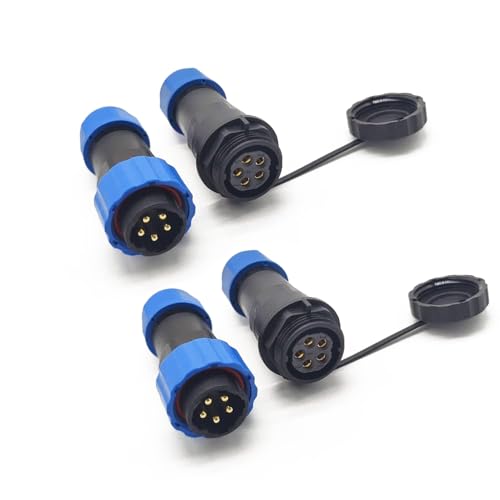 Image of 2 Pieces Aircraft Connector SP21 5-Pole, IP68 5 Pin Waterproof Circular Male Plug and Female Socket Connectors in Line Type SP21 5 Pin Connector for Outdoor Lamps