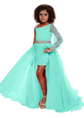 Girls Pageant Dresses Chiffon Satin Ball Gown One Shoulder Sequin Birthday Party Fun Fashion Dress