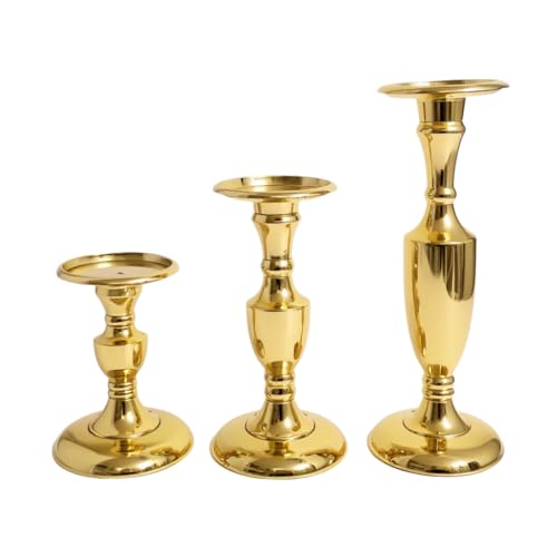 Image of Gold Plated Large Candle Stand /Candle Holder /Modern Design Candle Pillar Candle Holder for Home Decoration (Set of 3 Sizes (6 /9 /12 inches), Gold)
