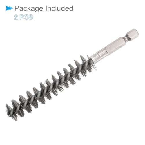 Image of Bore Brush, 15mm Dia 72mm Length, Stainless Steel Twisted Cleaning Wire Brushes with 1 /4 inch Hex Shank - (Applications: for Power Drill), 2-Pieces
