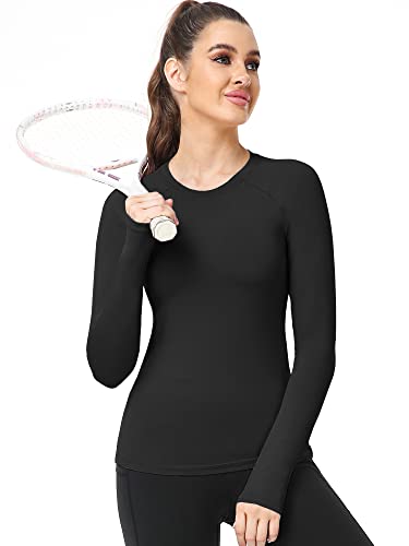 Cadmus Women's 3 Pack Compression Shirts Long Sleeve Yoga Athletic Running T Shirt,Black, Grey, Light Pink,Large #TOP6