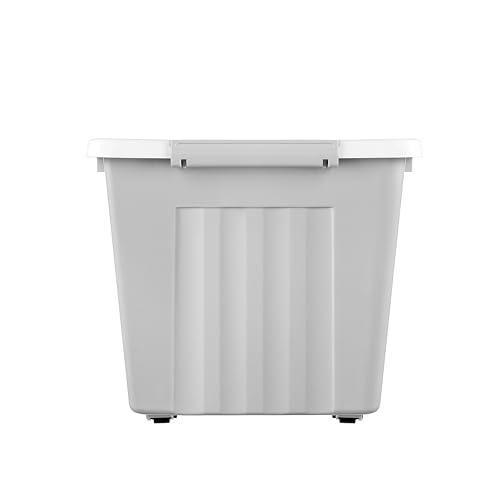 Cetomo 80L*3 Storage Boxes with Lids, Plastic Storage Box with Wheels and Secure Side Latches, Stackable & Nestable Organizer for Home, Office, Moving, PP, Gray, 80L-3 Pack