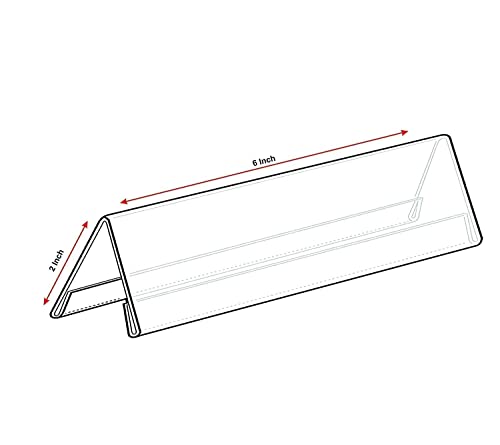 Shuban Clear Acrylic Desk Name Plate Holder – 10 Pack 2-Sided 06 Inch x 02 Inch V-Shaped Display Stand for Name Plates, Table Place Cards, Signs & Labels – Reusable for Office, Business, Weddings, Restaurants & Schools