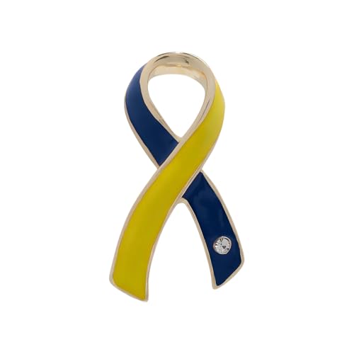 Large Blue & Yellow Ribbon Lapel Pins - Blue & Yellow Ribbon Awareness Pin for Support Ukraine Conflict & Down Syndrome Awareness - Perfect for Fundraisers! - 1 Pin