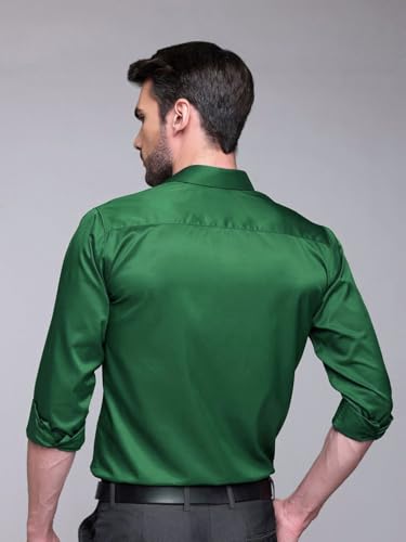 Image of IndoPrimo Men's Satin Shirt with Spread Collar Neck Line Solid Pattern Full Sleeves Regular Fit Western Style and Standard Length