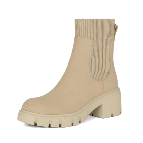 Athlefit Women's Chunky Platform Fall Chelsea Ankle Boots Nude Size 9