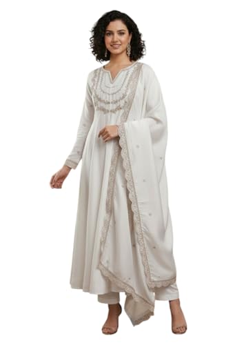 Image of Yashika Women's Silk Blend Embroidered Anarkali Kurta Set with Dupatta | Full Length Ethnic Wear for Women | Wedding