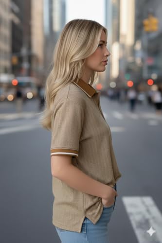 Image of Mack Jonney Women's Textured Polo T-Shirt | Half Sleeve Cotton Blend Top |Casual Collar Tee | Regular Fit-M7527