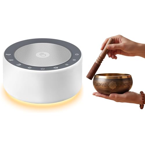 Image of Kipcush White Noise Machine for Baby & Adults, 30 Soothing Sounds, Soft Non-Glare Nursery Lamp, 8 Color Night Lights, Memory Function (Singing Bowl/White, Standard)