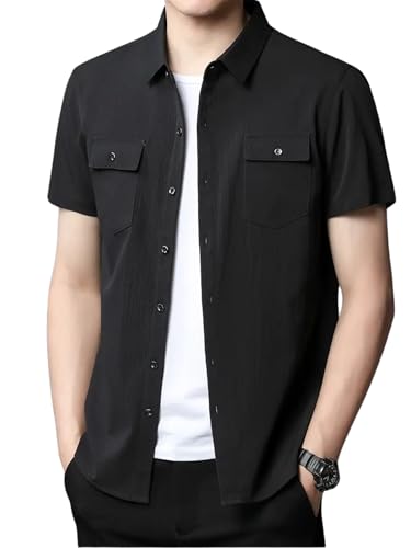 Image of Men Shirt|| Shirt for Men|| Casual Shirt for Men (Double Pocket Black-M)