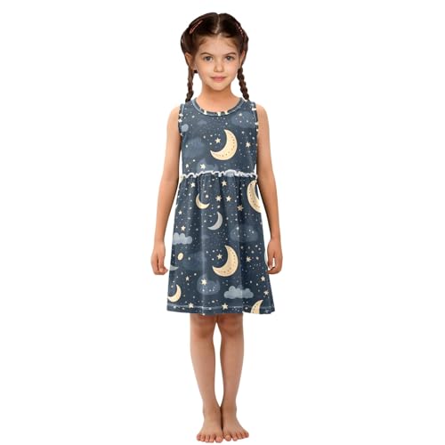 Girls and Toddlers'Sleeveless Starry Night Moon Pattern Summer Casual Dresses for Home Party Beach 2-8 Years4