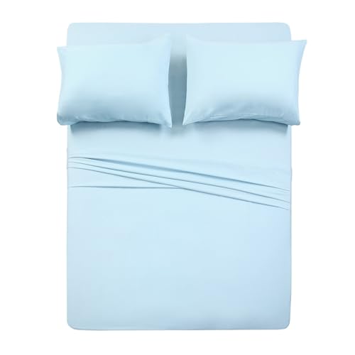 Image of Luxury 1800 Bedding Sheets & Pillowcases - 4 Piece Set - 1 Flat, 1 Fitted Sheet & 2 Pillow Cases - Extra Soft Cooling - Deep Pocket up to 16 inch - Twin XL, Baby Blue