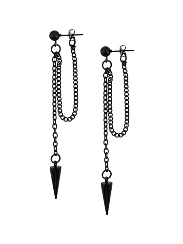 Sacina Black Spike Stud Earrings, Chain Grunge Earrings, Punk Emo Jewelry, Gothic Christmas Jewelry Gift For Women