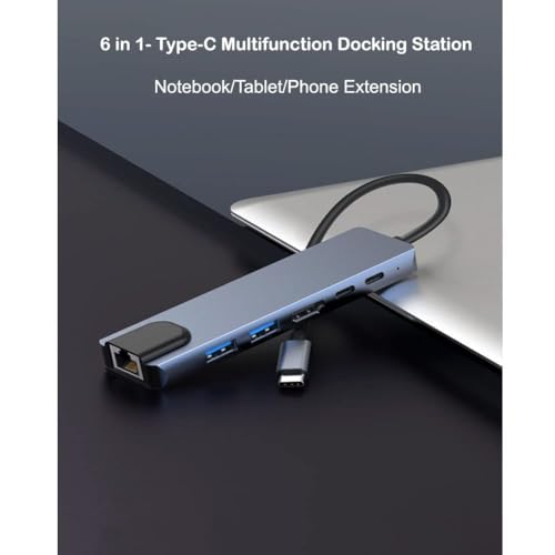 Image of USB HUB USB C Hub HDMI Adapter, 6 in 1 Multiport Compatible with MacBook pro to HDMI 4k,2 USB 3.0 Ports SD /TF Card Reader 55W PD for USB C Laptops & Type C Devices (USB C to 6 in 1 HUB)