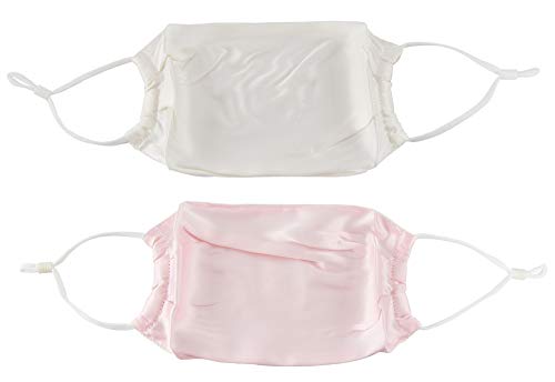 HOME-X Unisex Fashion Face Coverings Protective, Face Shield Reusable Washable-100% Silk-Set of 2-White/Pink-5.5” x 8”