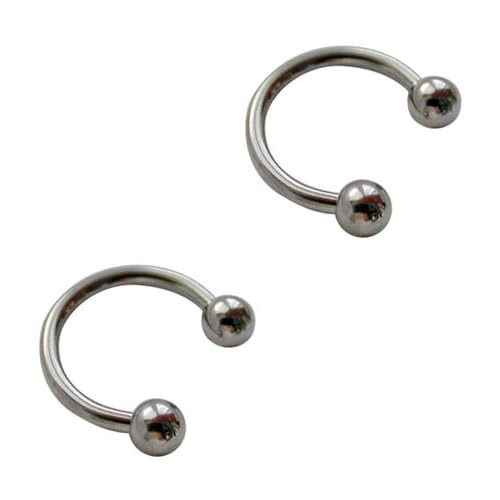DENI 2 Aros abiertos con Dos Bolas, diametro 8mm, grosor 1,2mm, color plateado para cualquier parte de la oreja y septum