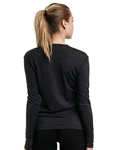 Merino.tech Merino Wool Base Layer Women 100% Merino Wool Lightweight Long Sleeve Thermal Shirts + Wool Socks (Large, 165 Charcoal) #TOP1