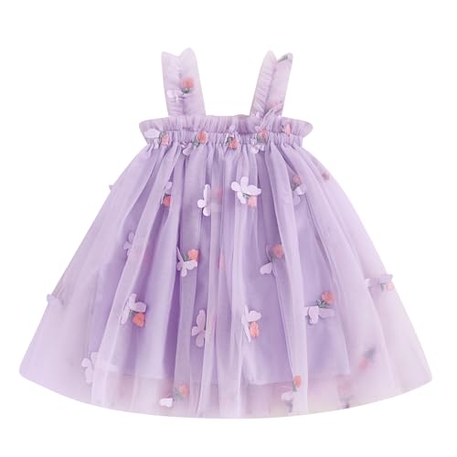 Toddler Girl Slip Dress Floral Embroidery Butterfly Sleeveless A-Line Dress Tulle Princess Dress Summer Clothes