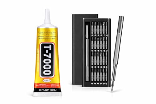 Image of T-7000 Black Adhesive Glue (50ml) with 24-in-1 Precision Screwdriver Set - Multi-Purpose Industrial Strength Waterproof Glue for Mobile Repair, DIY, Electronics & Household Use
