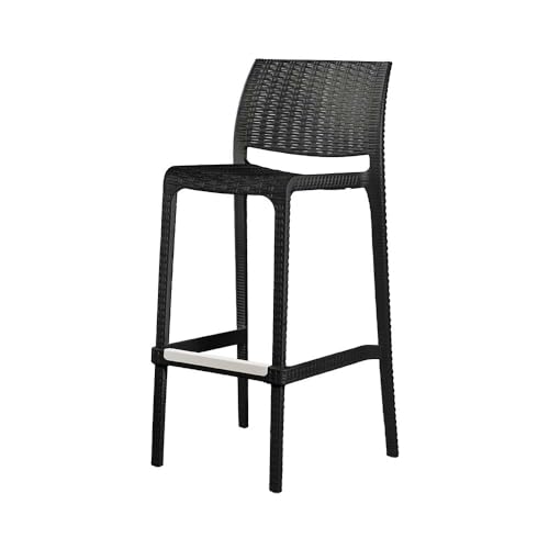 Lagoon Rue Butaco de Bar, Set de 2, Taburete inyectado en polipropileno, Fibra de vidrio, Protección UV, Altura 102 cm, Apilable, Con respaldo y reposapiés, para sala de fiestas, patio, cocina y bar (Negro Grafito) miniatura 4