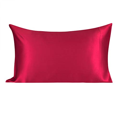 PiccoCasa Funda de almohada de seda para cabello y piel, ambos lados 100% seda fundas de almohada, fundas de almohada suaves y transpirables para mujer, color burdeos estándar (50,8 x 66 cm)