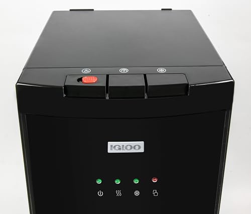 Igloo Bottom Loading Water Cooler – Hot, Cold, & Room Temperature Dispenser – Black, Holds 3 & 5 Gallon Jugs, Child Safety Lock – for Homes, Kitchens, Offices, Dorms