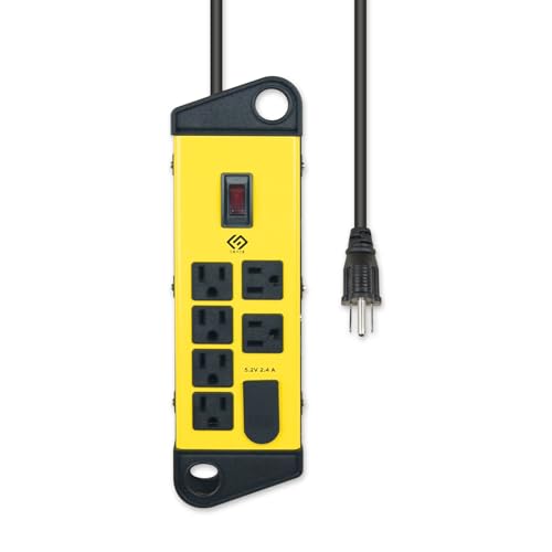 OSKOS Multitoma de 6 tomas con cable de 1.22 m, 2 puertos USB 2.4A (1A1C), 15A/1800W, montaje en pared, UL Listado, diseño metálico miniatura 1