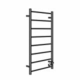 Zamuna Electric Towel Warmer for Bathroom, 1200 x 500mm (Round), Wall Mounted Heated Towel Rack, Stainless Steel 8 Bars, Towel Rail Rack with on Off Switch (Black)