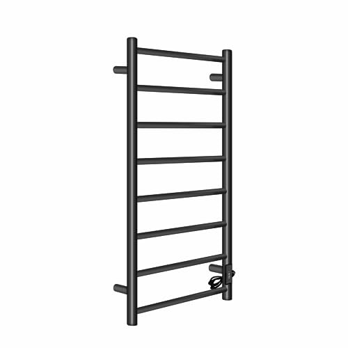 Zamuna Electric Towel Warmer for Bathroom, 1200 x 500mm (Round), Wall Mounted Heated Towel Rack, Stainless Steel 8 Bars, Towel Rail Rack with on Off Switch (Black)