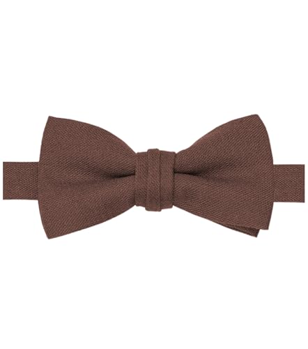 BELLUNO Chocolate Brown Bow Tie Pre-Tied for Men Cotton Linen Blended Bowties