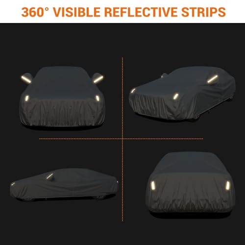 Image of Tecoom Waterproof All Weather Car Cover, 3-Layer Fleece Lined Covers with Zipper Door & Lock, Full Exterior Wind Rain Snow Sun Hail Protection, Fit for Sedan (191 inch-200 inch)