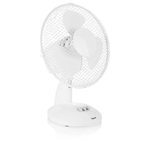Tristar VE-5923 Ventilador de mesa, 23 centímetros de diámetro, 2 ajustes de velocidad, oscilante, ángulo ajustable 25°, asa para transporte, protección contra sobrecalentamiento, 30 W, blanco