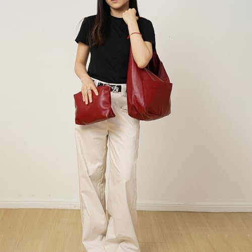 Image of Tote Bags for Women,Faux Leather Shoulder Hobo Purse Soft Slouchy Work Handbag for Work Travel 2pcs