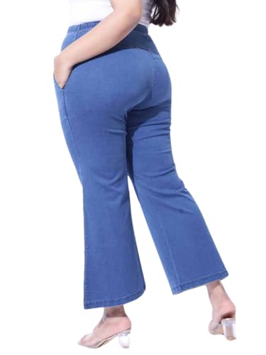 Image of AMYDUS Plus Size Women Tummy Shaper Bell Bottom Jeans | High-Waist | Stretchable | Wide Waistband | 2 Pockets | Cloud Soft Fabric | Tummy Tucker Jeggings for Women - L to 9 XL Black