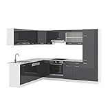 vicco cucina angolare completa r-line, antracite lucido/bianco, 227 x 287 cm con piano di lavoro