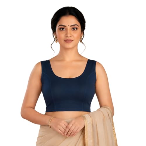 Image of Abhi Readymade Saree Blouse for Women- Sleeveless, Round Neck, Regular-fit, Stretchable, Pull-on Style Blouse